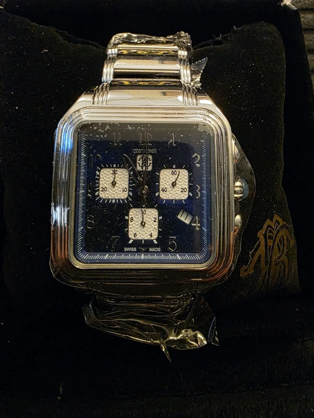 Roberto Cavalli Men's Silver Watch with Blue Dial